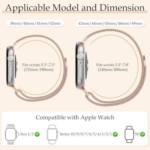 Vigamen Waterproof Metal Magnetic Bands Compatible for Apple Watch Band 41mm with Case,Adjustable Stainless Steel Milanese Wristband Women Men Replacement Strap for iWatch Series 9 8 7,Rose Gold - Image 5
