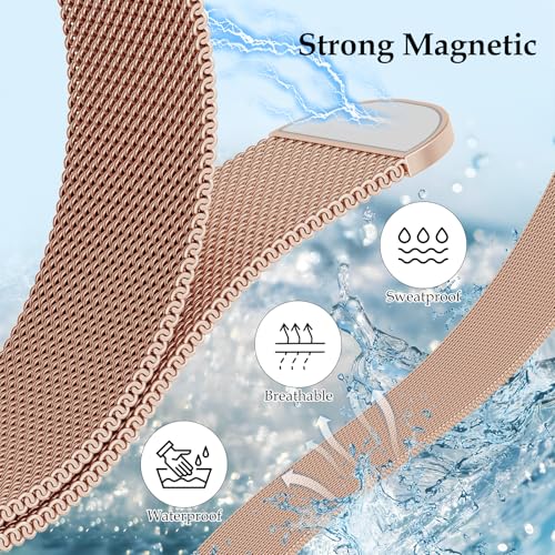 Vigamen Waterproof Metal Magnetic Bands Compatible for Apple Watch Band 41mm with Case,Adjustable Stainless Steel Milanese Wristband Women Men Replacement Strap for iWatch Series 9 8 7,Rose Gold - Image 2