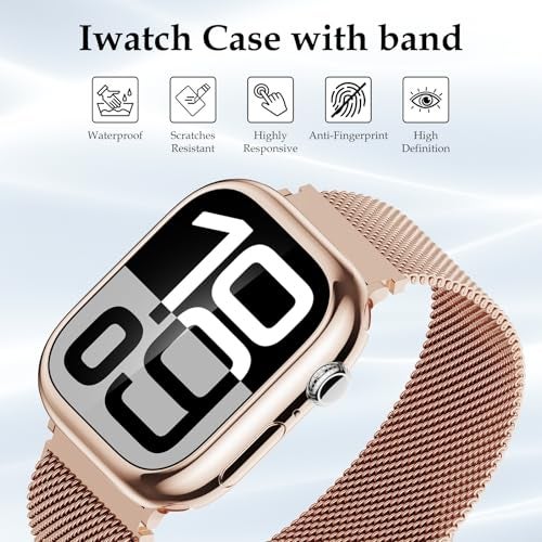 Vigamen Waterproof Metal Magnetic Bands Compatible for Apple Watch Band 41mm with Case,Adjustable Stainless Steel Milanese Wristband Women Men Replacement Strap for iWatch Series 9 8 7,Rose Gold - Image 4