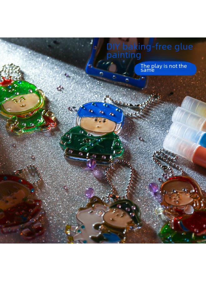 Children's Baking-free Painting Ice Glue DIY Handmade Graffiti Toy Goka Three-dimensional Crystal Painting Keychain Bracelet Necklace-Color:Jewelry Theme-6 Single Piece  - Image 4