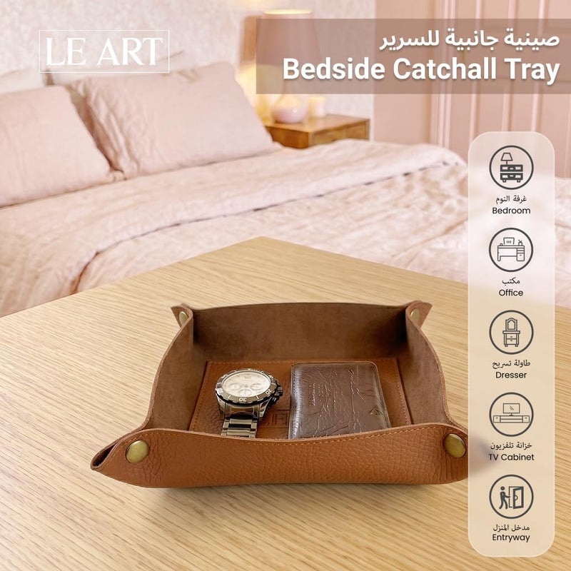 لي آرت صينية تخزين جلدية LEART - صينية صغيرة ومدمجة متعددة الاستخدامات | منظم للمكتب، بجانب السرير، مدخل المنزل | صينية جلدية للمفاتيح، العملات المعدنية، القرطاسية، المجوهرات (بني) - Image 4