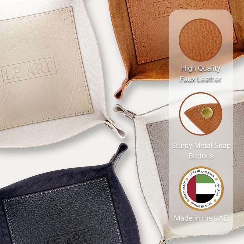لي آرت صينية تخزين جلدية LEART - صينية صغيرة ومدمجة متعددة الاستخدامات | منظم للمكتب، بجانب السرير، مدخل المنزل | صينية جلدية للمفاتيح، العملات المعدنية، القرطاسية، المجوهرات (بني) - Image 2