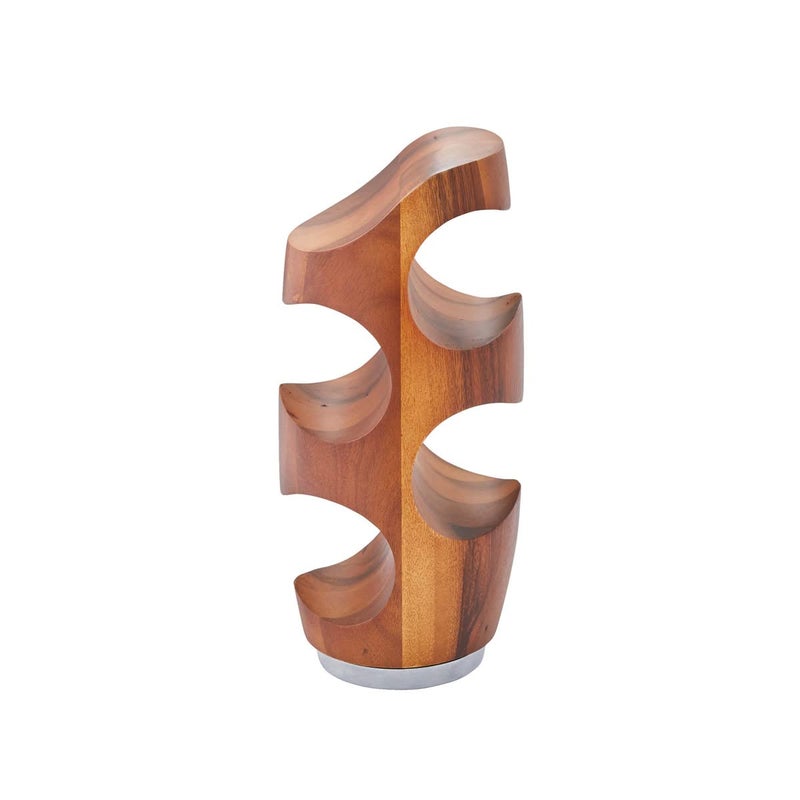 Nambe Nambe Vie Wine Rack  Elegant 4Bottle Holder  Made of Acacia Wood with Alloy Base  13 Inch Small Wine Rack  Stylish Perfect for Home Decor  Gifts