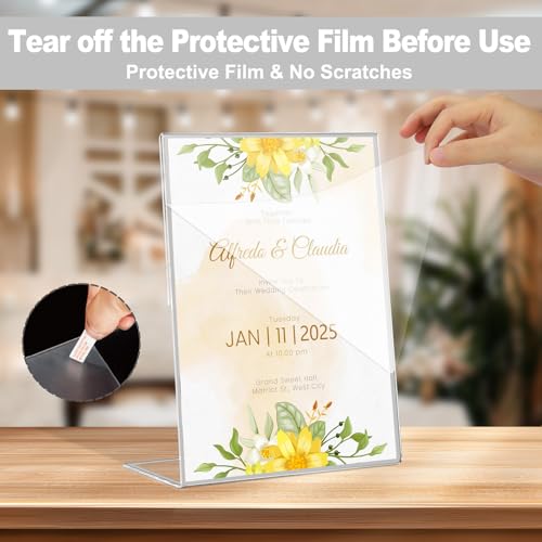 EHWINE 12 Pack Acrylic Sign Holder 8.5 x 11, Silver Picture Frame Stand up Table Top Sign Holders, Slanted Back Paper Holder Clear Display Stand Menu Flyer Holder for Wedding Party - Image 2
