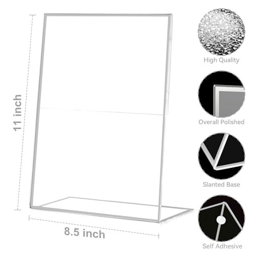 EHWINE 12 Pack Acrylic Sign Holder 8.5 x 11, Silver Picture Frame Stand up Table Top Sign Holders, Slanted Back Paper Holder Clear Display Stand Menu Flyer Holder for Wedding Party - Image 3