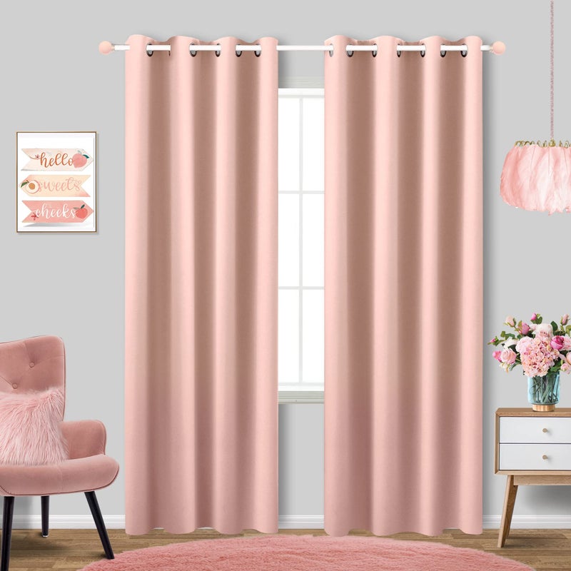 KOUFALL Nude Blush Pink Curtains 96 Inches Long for Living Room 2 Panels Blackout Neutral Room Darkening Thermal Insulated Dusty Pink Curtains for Bedroom 52x96 Inch LengthPeach