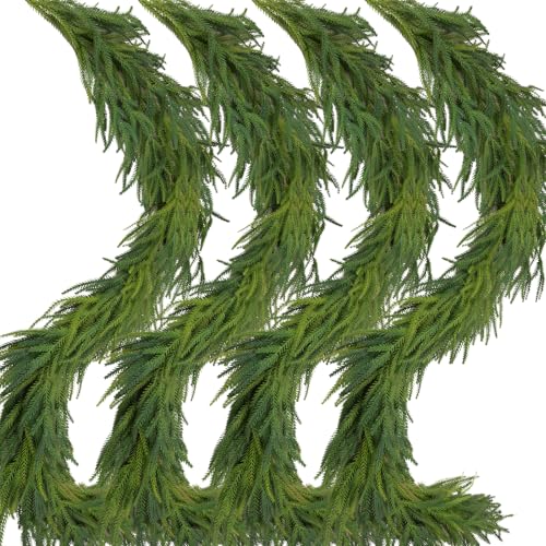 Oleitodh 4 Pcs Artificial Norfolk Pine Garlands Christmas 6 FT Dense Real Touch Winter Pine Garland Ornament Green Artificial Greenery Garland for Table Mantle Wall Indoor Outdoor Christmas Decorations - Image 1