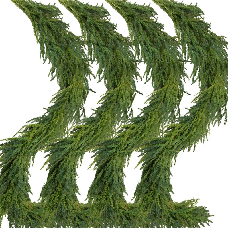 Oleitodh 4 Pcs Artificial Norfolk Pine Garlands Christmas 6 FT Dense Real Touch Winter Pine Garland Ornament Green Artificial Greenery Garland for Table Mantle Wall Indoor Outdoor Christmas Decorations - Image 2