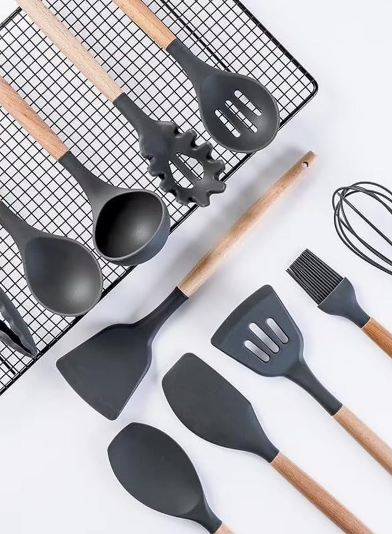 بيتشو طقم أدوات مطبخ، ١٩ قطعة، أدوات مطبخ احترافية وأنيقة للطهاة. تتضمن المجموعة سكاكين، ملاعق، ملاعق، مغارف، مثالية كهدية زفاف أو كهدية منزلية. طقم أدوات مطبخ سيليكون احترافي للطهاة، أسود. - Image 3