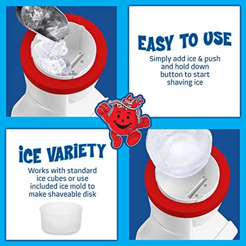 Nostalgia Kool-Aid Shave Ice & Snow Cone Maker, Includes Reusable Cup and Two Ice Molds, Stainless Steel Blades, Makes Margaritas, Frozen Cocktails, Slushies, Red - Image 4