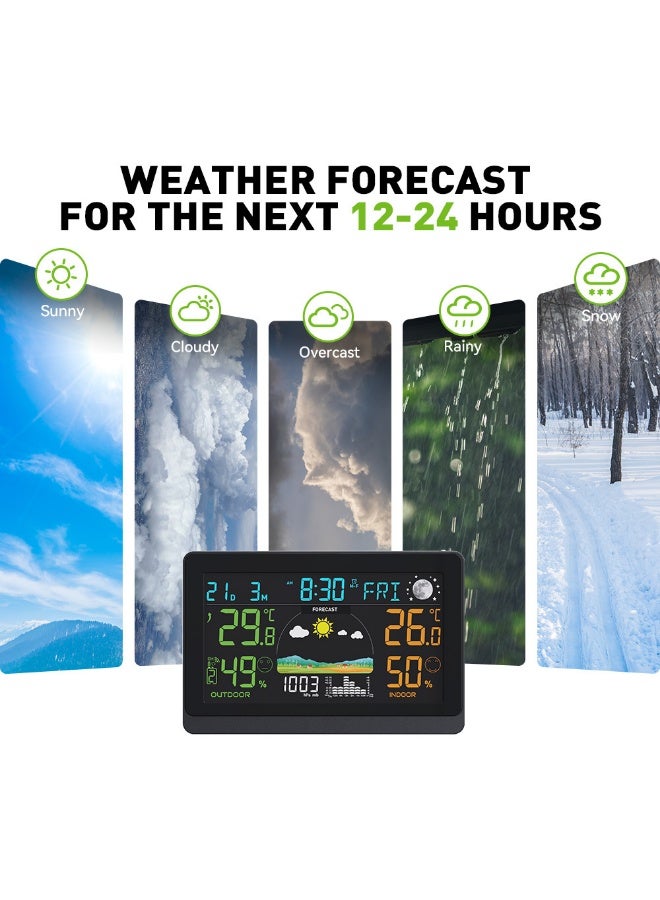 BALDR Color Display Digital Weather Station with Indoor Outdoor Thermometer Hygrometer, Multi-Function LCD Screen, 12–24 Hour Weather Forecast, Air Pressure Trend, Radio Clock - Image 2