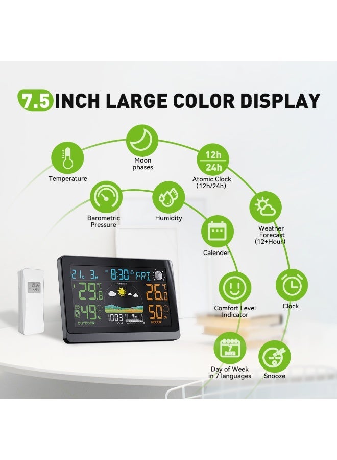 BALDR Color Display Digital Weather Station with Indoor Outdoor Thermometer Hygrometer, Multi-Function LCD Screen, 12–24 Hour Weather Forecast, Air Pressure Trend, Radio Clock - Image 4
