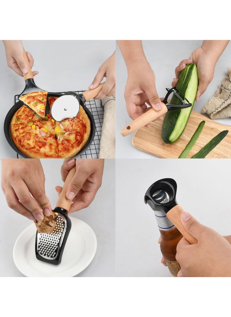 8 Pcs Cooking Kitchen Utensils Set with Holder and Non-Slip Wooden Handles Cooking Tool, Wooden Handle Grater Set, for Kitchen Heat Resistant Kitchen Cooking Utensils Set for Nonstick Cookware - Image 4