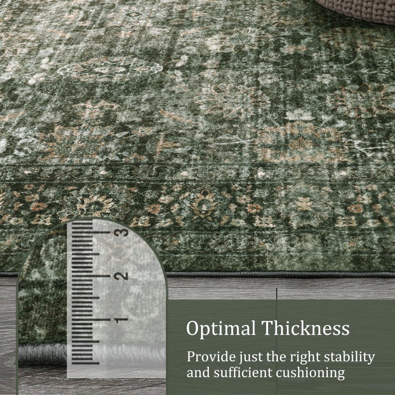 Morebes 2x6 Vintage Washable Dark Green Kitchen Runner Rug Non Slip, Boho Runners for Hallways, Non Shedding Soft Indoor Floor Throw Carpet for Laundry Living Room Bathroom Bedroom - Image 3