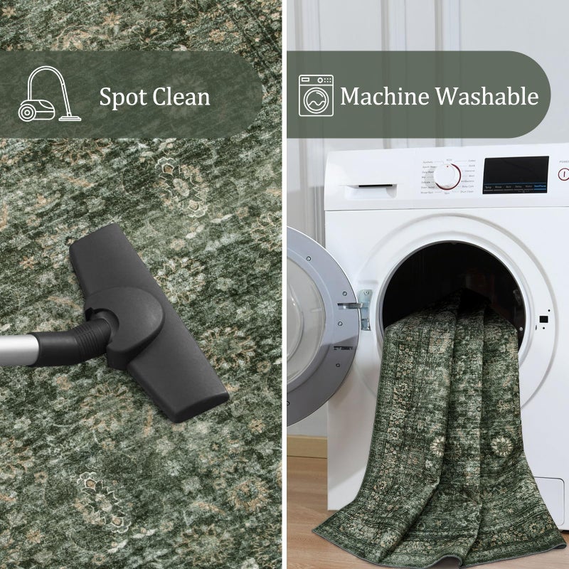 Morebes 2x6 Vintage Washable Dark Green Kitchen Runner Rug Non Slip, Boho Runners for Hallways, Non Shedding Soft Indoor Floor Throw Carpet for Laundry Living Room Bathroom Bedroom - Image 4