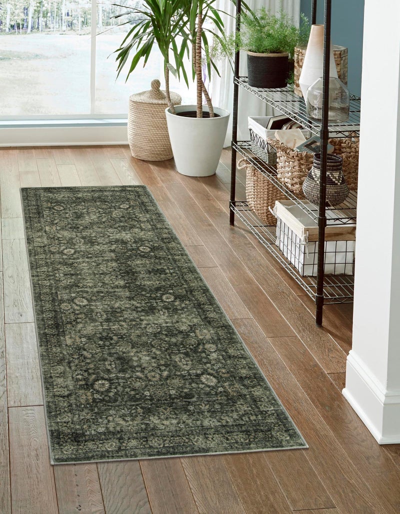Morebes 2x6 Vintage Washable Dark Green Kitchen Runner Rug Non Slip, Boho Runners for Hallways, Non Shedding Soft Indoor Floor Throw Carpet for Laundry Living Room Bathroom Bedroom - Image 1