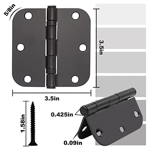 Vervida 3 Pack Matte Black Door Hinges Black 3.5 x 3.5 Inch Interior Door Hinges 3 1/2 Inch Thicken with Round 5/8" Radius Corners, Hardware Door Hinge Replacement - Image 2