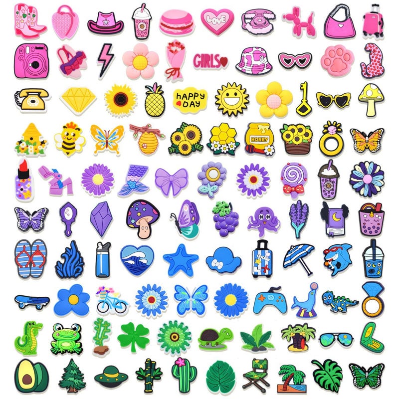 LVBIYDU 100 Pcs Different Shoe Charms for Clog Shoe Decoration, Cute Animal Flowers Charms for Girls Boys Teens Adults, Cartoon Charm for Shoes Accessories Bracelet Wristband Party Favors - Image 1
