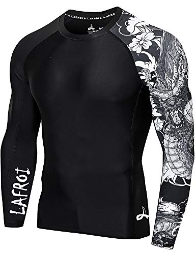 LAFROI Men's Long Sleeve UPF 50+ Baselayer Skins Performance Fit Compression Rash Guard-CLYYB Asym Dragon Size XL - Image 1