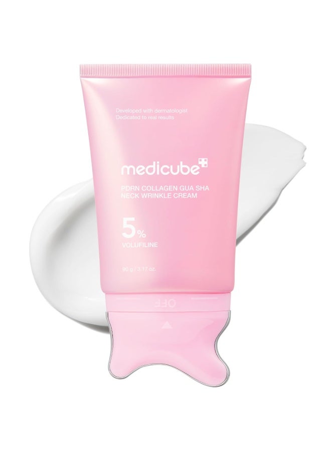 medicube PDRN Collagen Gua Sha Neck Wrinkle Cream - Firming, Contour Care | Built-In Gua Sha Massager with Volufiline 5% - For the Look of Fine Lines, Jawline, Neck, Décolleté, Korean Skincare, 3.17 oz - Image 1
