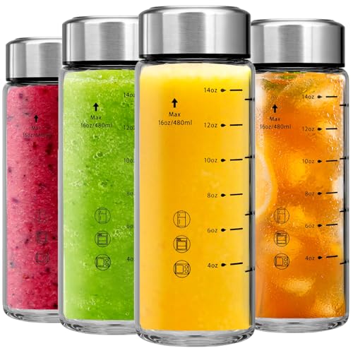 chunmo Glass Juice Bottles 4 Pack 20 oz - Wide Mouth Glass Water Bottles with Lids - Borosilicate,Stainless Steel Lids for Juicing, Smoothies, Infused Water, Beverage Storage, Leakproof, Reusable,BPA Free - Image 1
