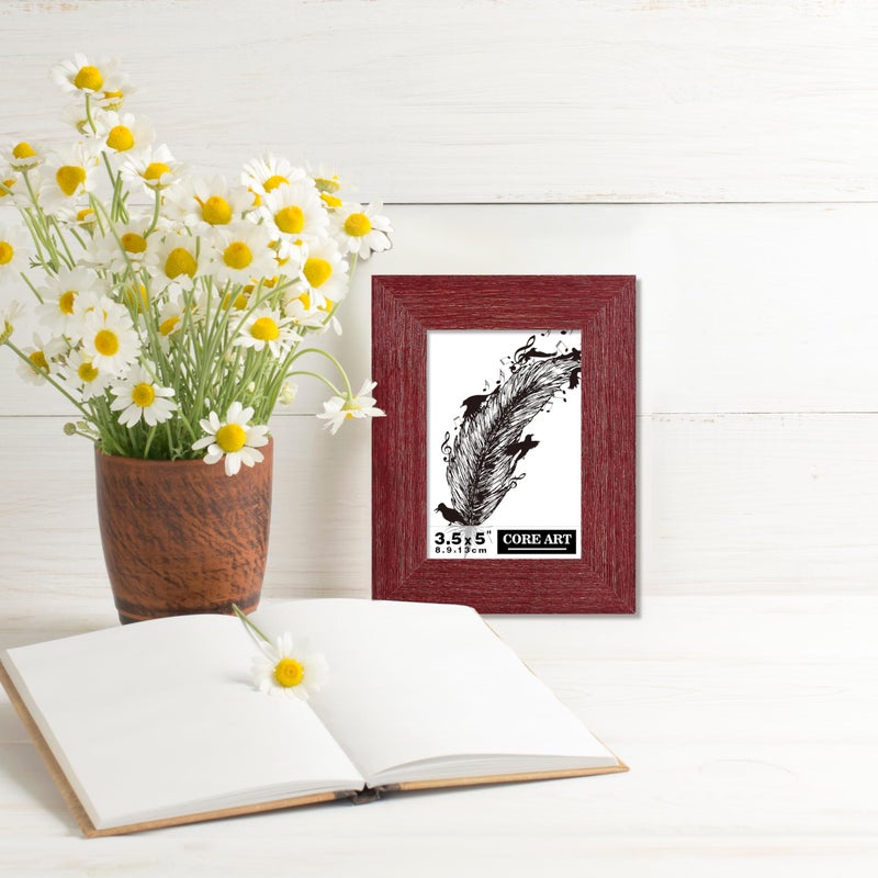 CORE ART 3.5x5 Picture Frame  Handmade Wood Rustic Red Photo Frame Set of 2  High Definition Semi-tempered Glass Wall or Tabletop Display - Image 4