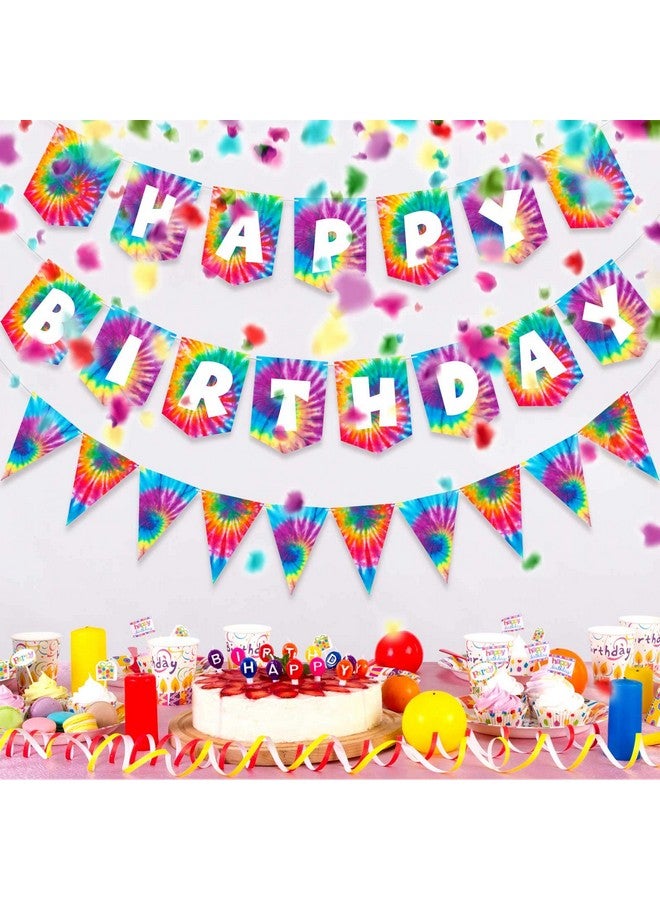 Tatuo 2 Pieces Tie Dye Party Decorations Happy Birthday Pennant Banner for Tie Dye Party Art Retro Classic 60s 70s Theme Hippie Carnival Birthday Supplies(Vivid Colors) - Image 5