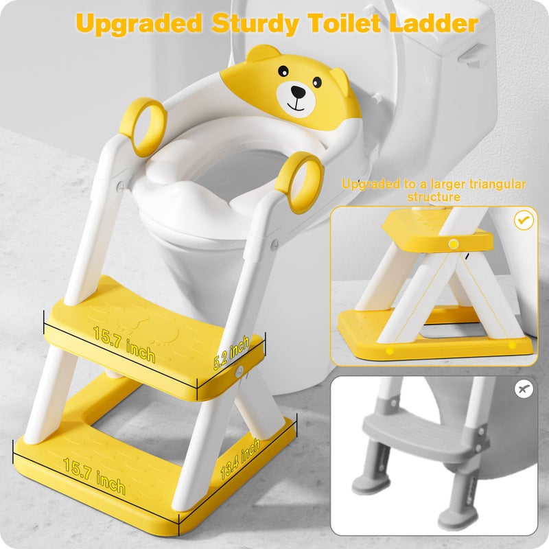 Rabb 1st Potty Training Seat, Upgrade Toddler Toilet Seat for Kids Boys Girls, 2 in 1 Potty Training Toilet for Kids, Splash Guard Anti-Slip Pad Step Stool(Yellow) - Image 3