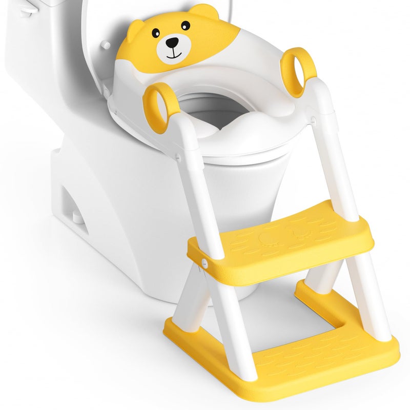 Rabb 1st Potty Training Seat, Upgrade Toddler Toilet Seat for Kids Boys Girls, 2 in 1 Potty Training Toilet for Kids, Splash Guard Anti-Slip Pad Step Stool(Yellow) - Image 1
