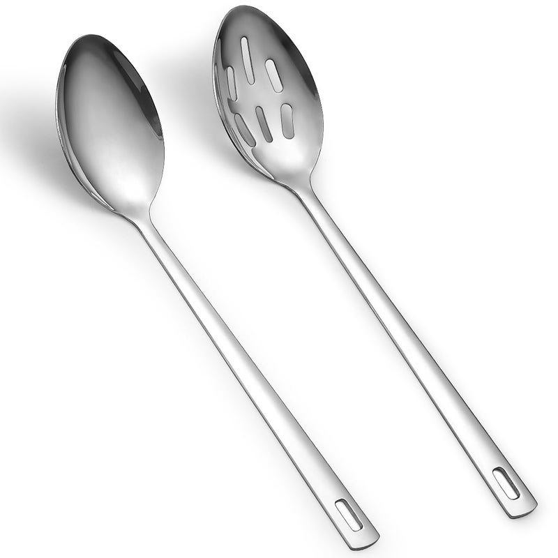 Kyraton Cooking Spoon Set, Stainless Steel Kitchen Cooking Serving, Solid Spoon, Slotted Spoon, Heat Resistant Handle, Dishwasher Safe, Easy to Clean - Image 1