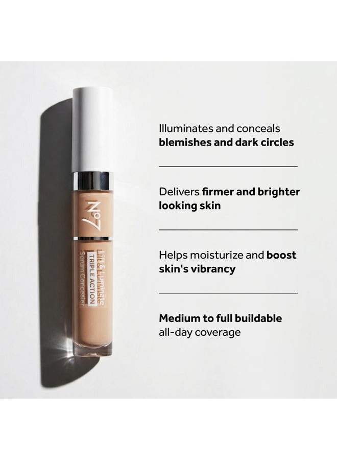 No7 Lift & Luminate Triple Action Serum Concealer - Light Medium - Anti Aging Liquid Concealer Makeup for Blemishes & Dark Circles - Medium to Full Coverage Concealer for Face (8ml) - Image 3