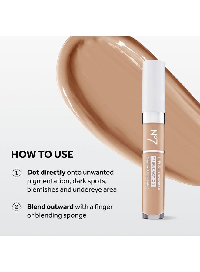 No7 Lift & Luminate Triple Action Serum Concealer - Light Medium - Anti Aging Liquid Concealer Makeup for Blemishes & Dark Circles - Medium to Full Coverage Concealer for Face (8ml) - Image 5