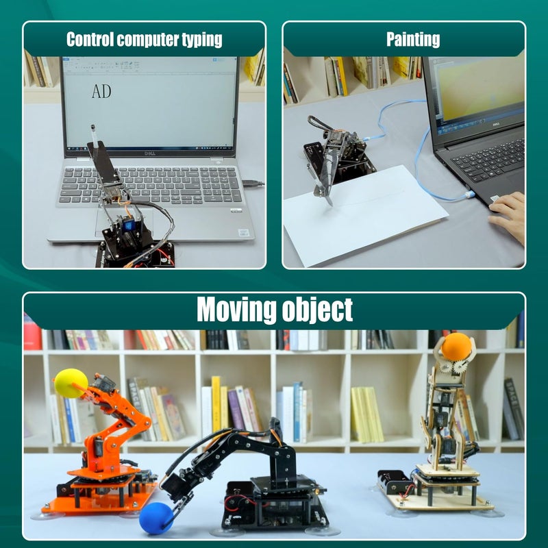 Adeept 5DOF Robotic Arm Kit Compatible with Arduino IDE, Programmable DIY Coding STEM Educational 5 Axis Build Robot Arm, Robot Starter Kit with OLED Display Processing Code and Tutorials - Black - Image 3