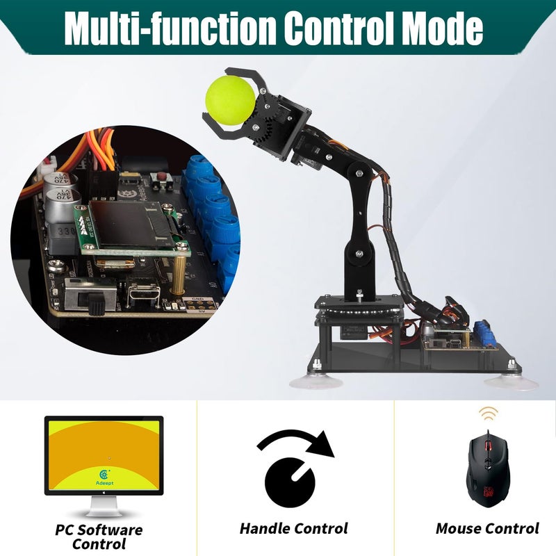 Adeept 5DOF Robotic Arm Kit Compatible with Arduino IDE, Programmable DIY Coding STEM Educational 5 Axis Build Robot Arm, Robot Starter Kit with OLED Display Processing Code and Tutorials - Black - Image 2