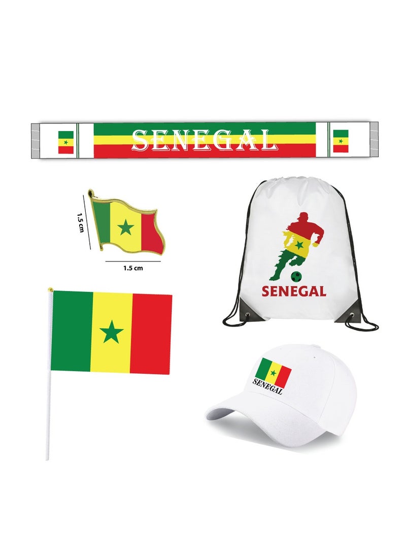 مجموعة السنغال الرياضية كومبو - هدايا لعشاق الرياضة - قبعة - وشاح - علم - دبوس العلم - حقيبة برباط - Image 1