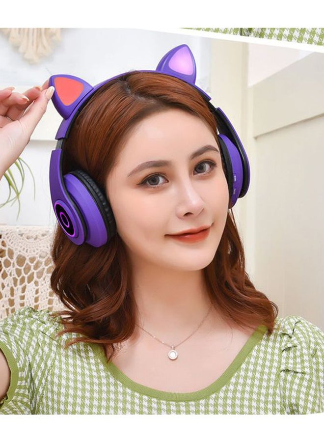 Cat Ear Bluetooth Luminous Headphones Purple/Black - Image 2