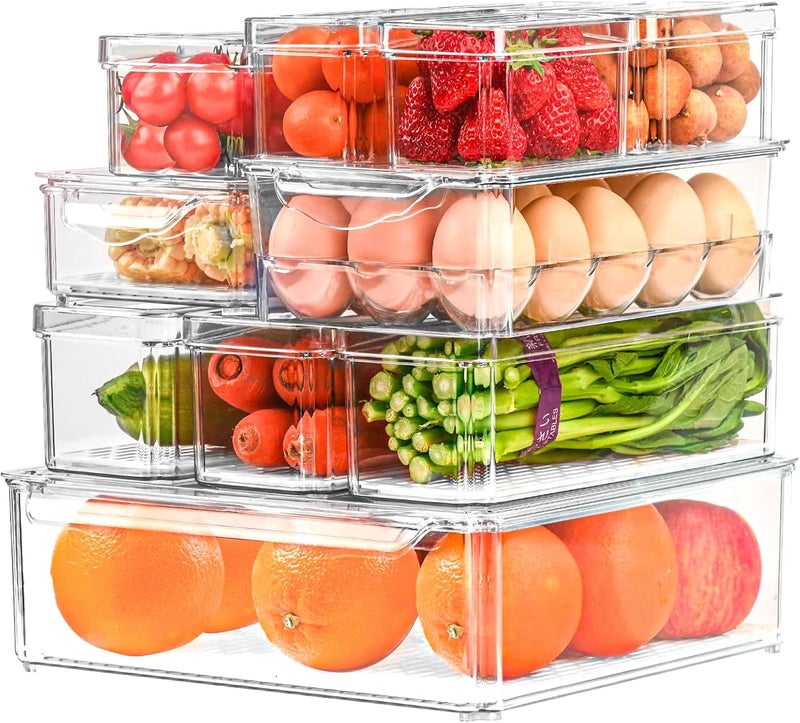 Mimelon 12 Pack Fridge Organizer, Stackable Refrigerator Organizer Bins with Lids, BPA-Free Fridge Organizers and Food Storage Container |Ideal for Fruit Vegetable, freezer Storage and More! - Image 1