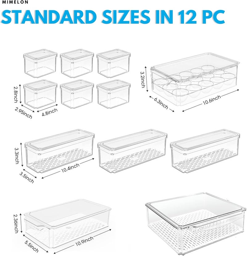 Mimelon 12 Pack Fridge Organizer, Stackable Refrigerator Organizer Bins with Lids, BPA-Free Fridge Organizers and Food Storage Container |Ideal for Fruit Vegetable, freezer Storage and More! - Image 2
