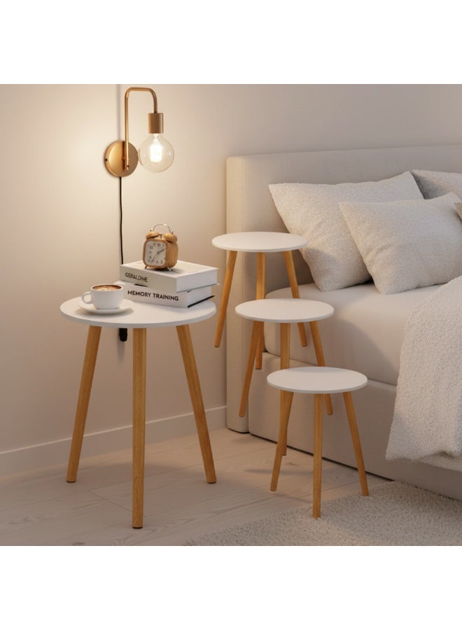 DubaiGallery Elegant Set of 3 Round Nesting Coffee Tables with White Marble-Effect Tabletops and Durable Natural Wood Legs, Space-Saving Contemporary Furniture for Living Room, Bedroom, Guest Room, Office, Lounge, and Modern Interior - Image 2