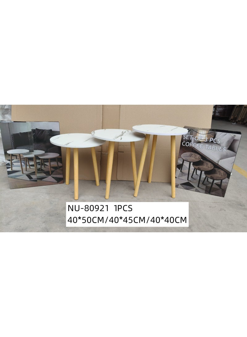 DubaiGallery Elegant Set of 3 Round Nesting Coffee Tables with White Marble-Effect Tabletops and Durable Natural Wood Legs, Space-Saving Contemporary Furniture for Living Room, Bedroom, Guest Room, Office, Lounge, and Modern Interior - Image 5