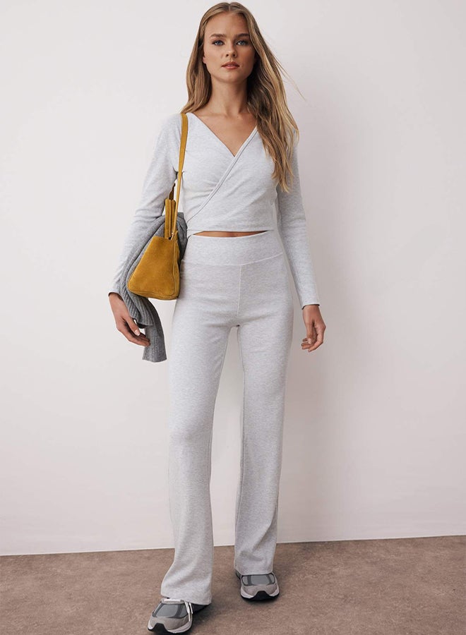 trendyol Gray Melange Double Breasted Closure Body Fitting Long Sleeve Stretch Knitted Bottoming Suit - Image 2