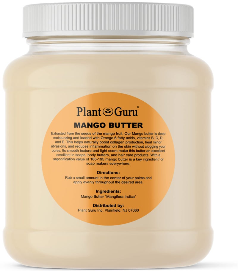 Plant Guru Raw Mango Butter 3 lbs. Bulk Jar - 100% Pure Natural Unrefined - Great for Skin, and Hair Growth. DIY Soap Making, Body Butters, Lotions and Creams. - Image 1