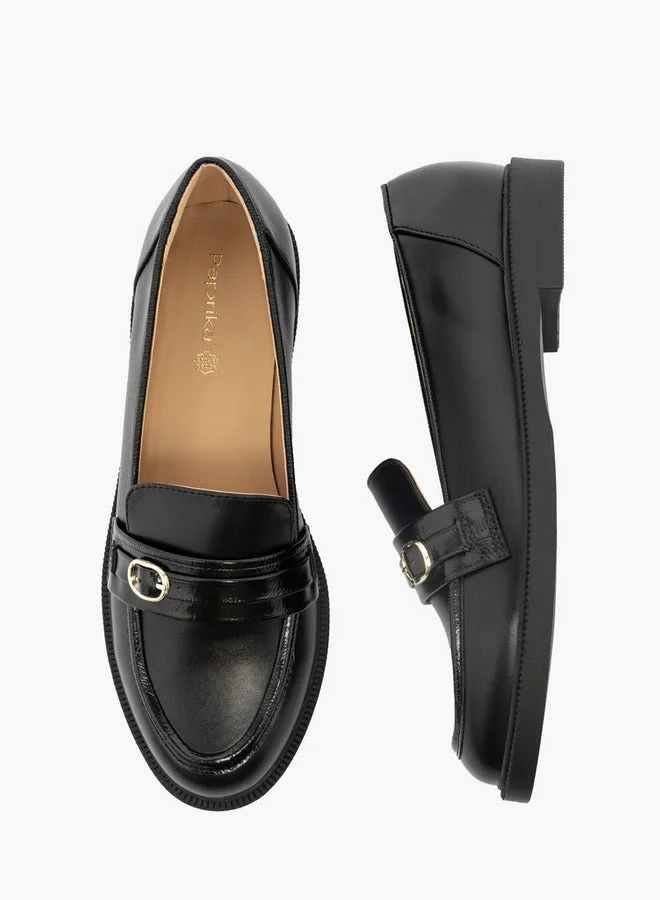 Paprika BLACK Buckle Accent Slip-On Loafers for Women | Best Price UAE