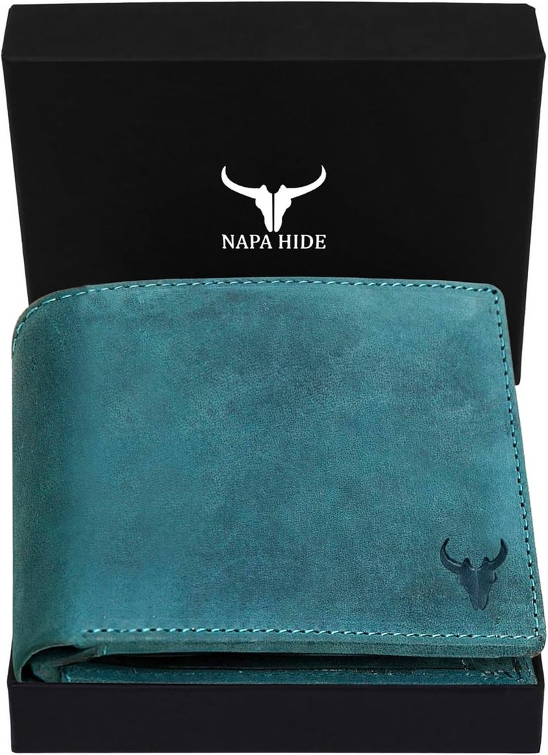 Napa Hide Leather Wallet for Men I Handcrafted I Credit/Debit Card Slots I 2 Currency Compartments I 2 Secret Compartments, Blue, Casual - Image 1