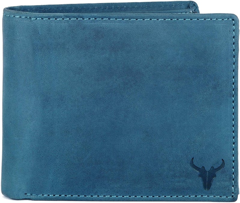 Napa Hide Leather Wallet for Men I Handcrafted I Credit/Debit Card Slots I 2 Currency Compartments I 2 Secret Compartments, Blue, Casual - Image 3