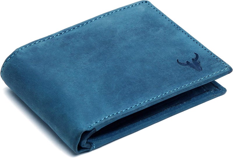 Napa Hide Leather Wallet for Men I Handcrafted I Credit/Debit Card Slots I 2 Currency Compartments I 2 Secret Compartments, Blue, Casual - Image 2