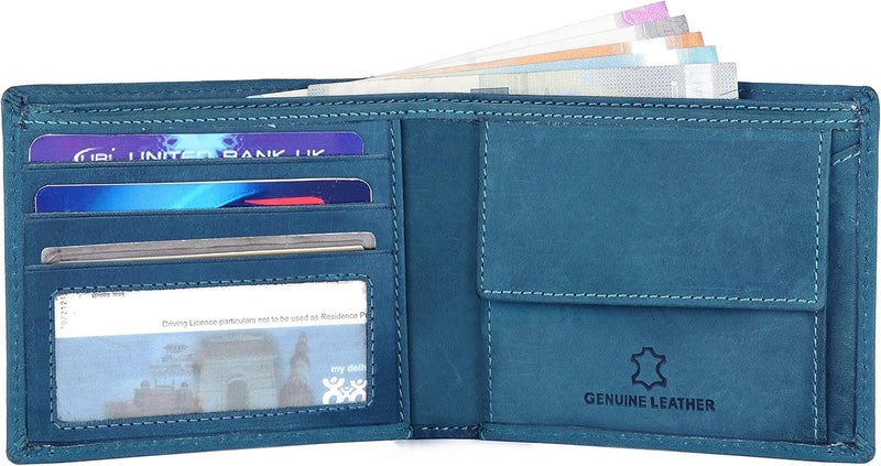 Napa Hide Leather Wallet for Men I Handcrafted I Credit/Debit Card Slots I 2 Currency Compartments I 2 Secret Compartments, Blue, Casual - Image 4
