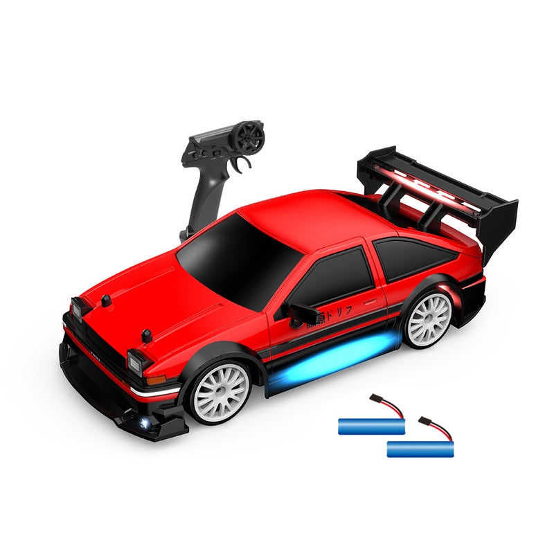 2.4GHz Remote Control Drift Car 1:24 10-15KM/H High Speed Drift Remote-controlled 4WD Vehicle with With Front Lights, Bottom Lights, Tail Wing Lights/ Replaceable Wheels 2 Battery - Image 1