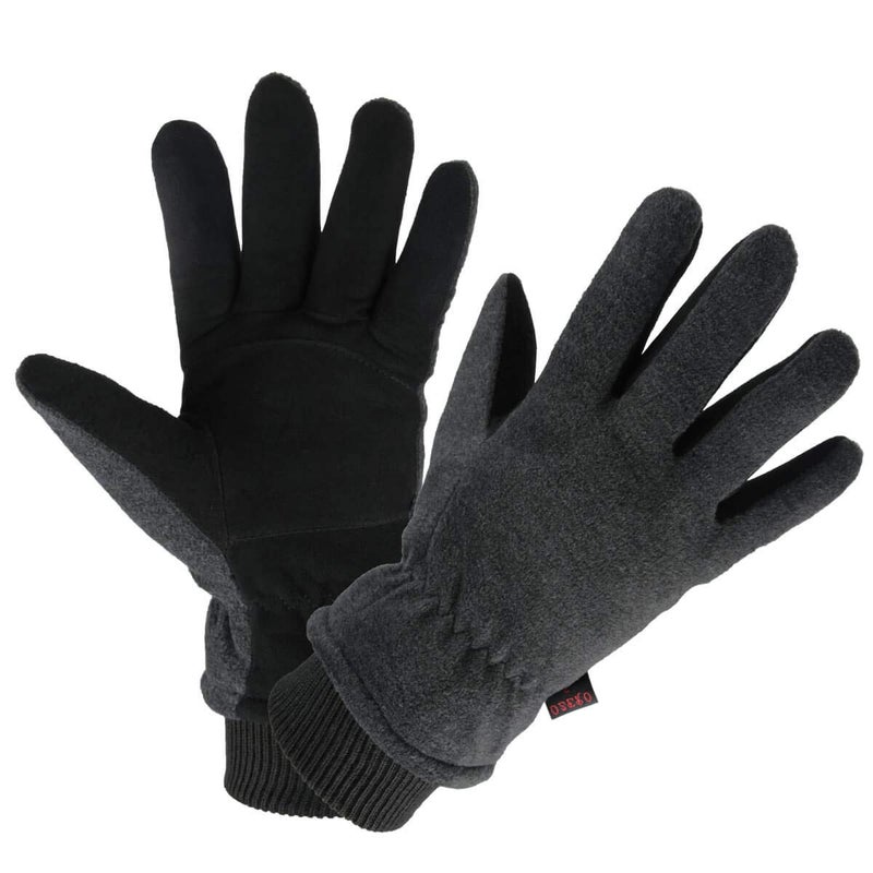 OZERO Winter Gloves Deerskin Leather Thermal Bike Glove Warm Fleece for Snow Skiing Driving Cycling Hiking Runing Hand Warmer in Cold Weather for Women and Men Medium Gray - Image 1