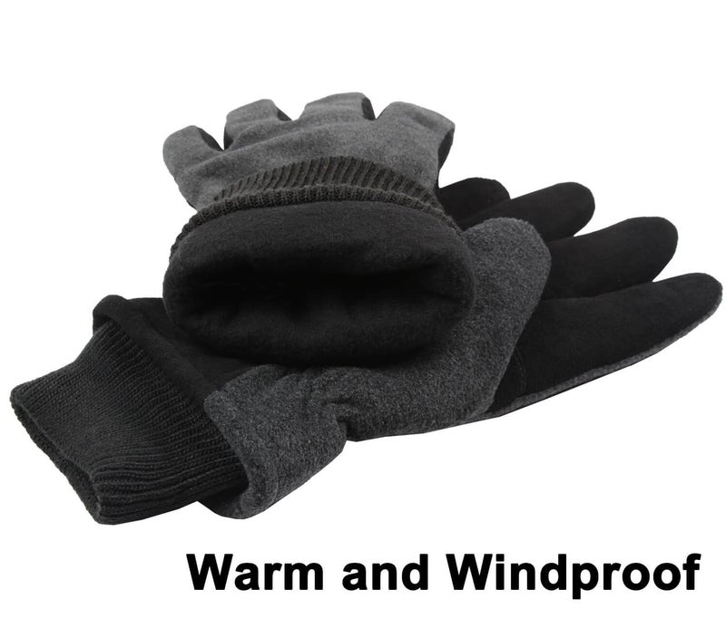 OZERO Winter Gloves Deerskin Leather Thermal Bike Glove Warm Fleece for Snow Skiing Driving Cycling Hiking Runing Hand Warmer in Cold Weather for Women and Men Medium Gray - Image 3
